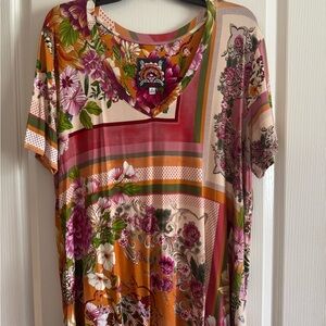 Johnny Was Red and Pink Short Sleeve Tee